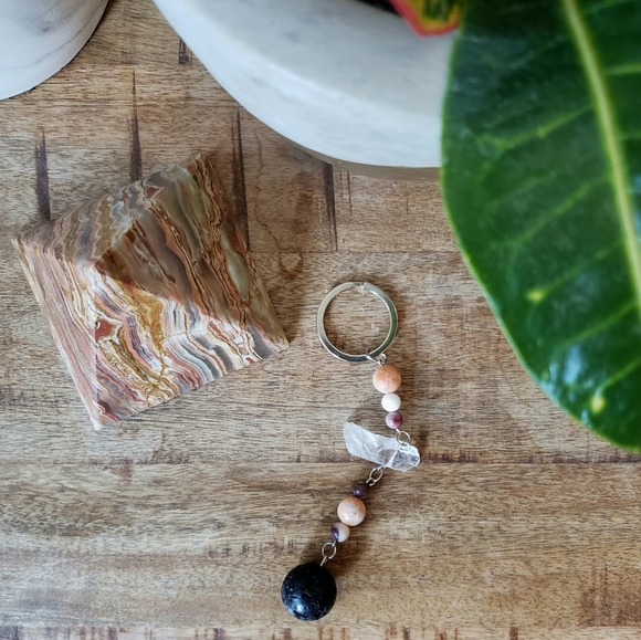 Quartz Crystal + Lava Rock Keychain - Picture 6 of 6